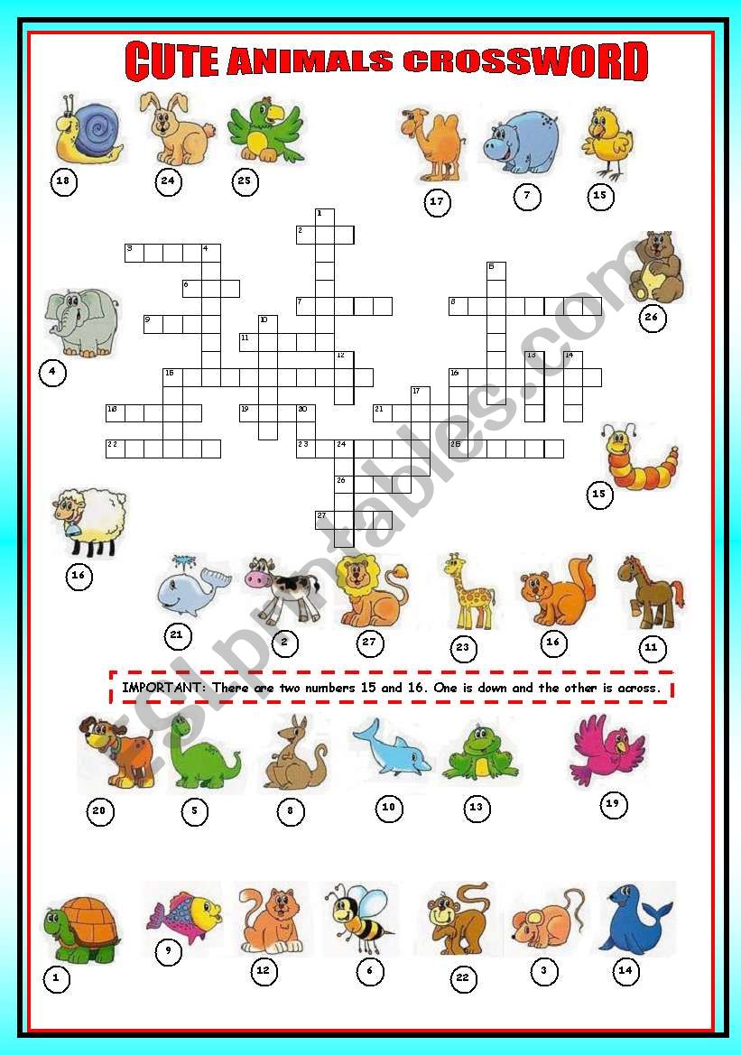 cute animals crossword  worksheet