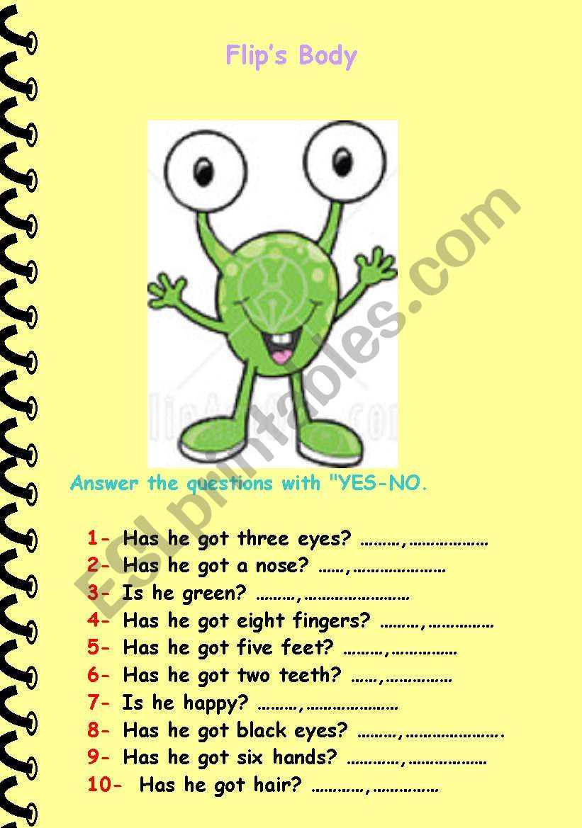 Flip´s Body Parts ESL worksheet by mehulay