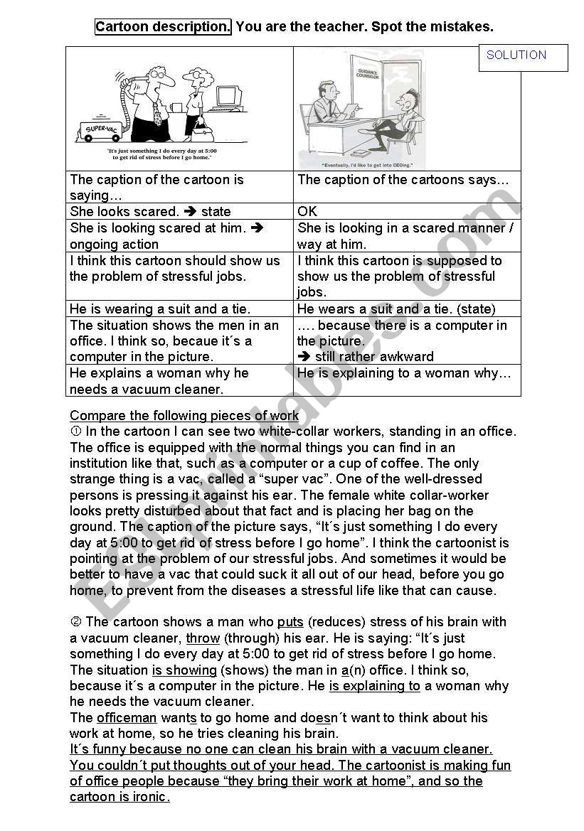 Cartoon description worksheet