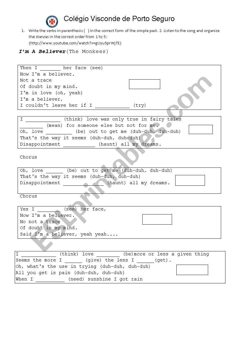 IÂ´m a believer song activity - Shrek soundtrack