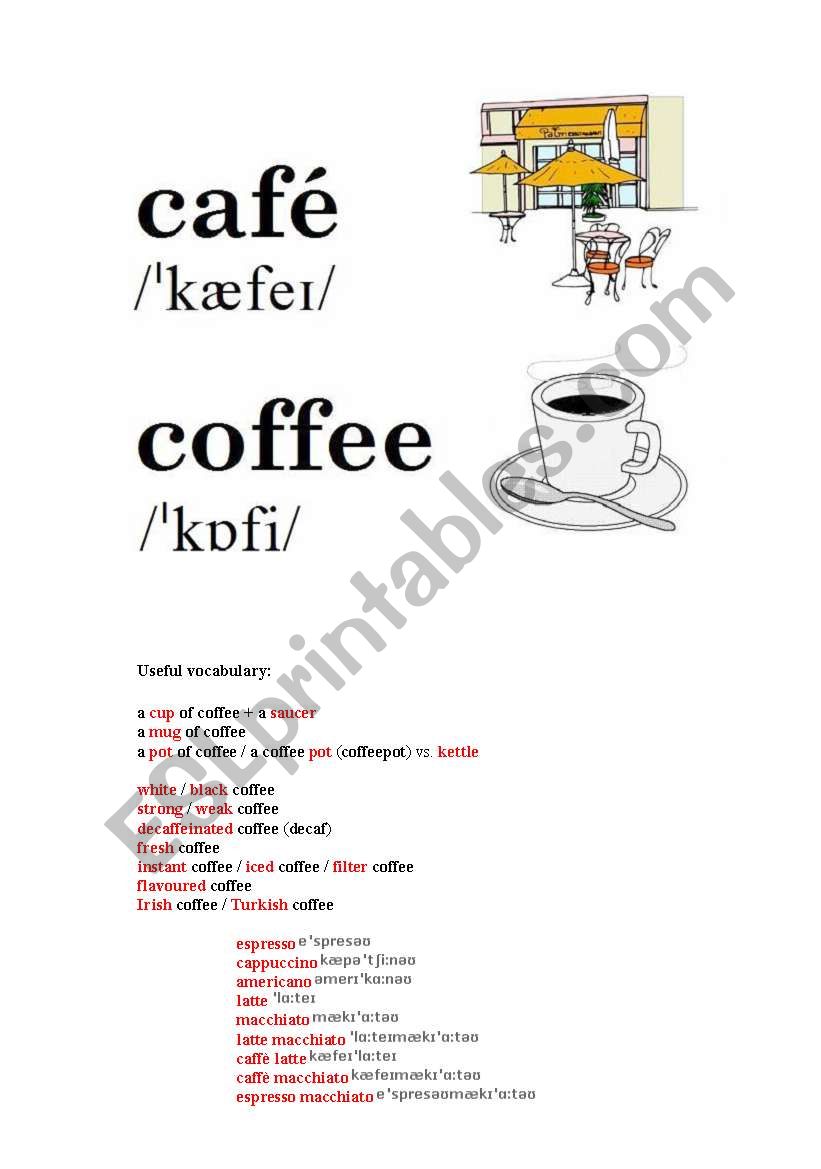 CAFE vs CAFE (useful collocations) 2 pages