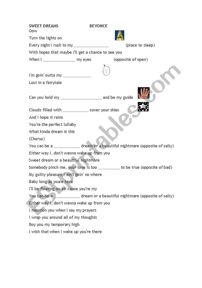 Sweet Dreams song Beyonce worksheet