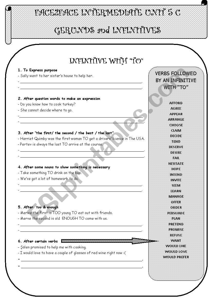 Gerunds and infinitives worksheet