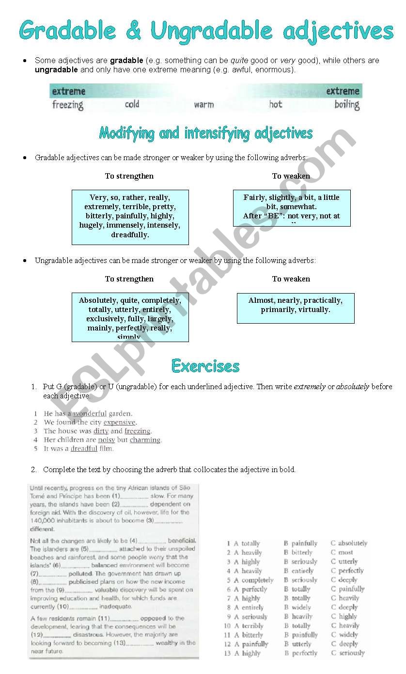 gradable and ungradable adjectives exercises