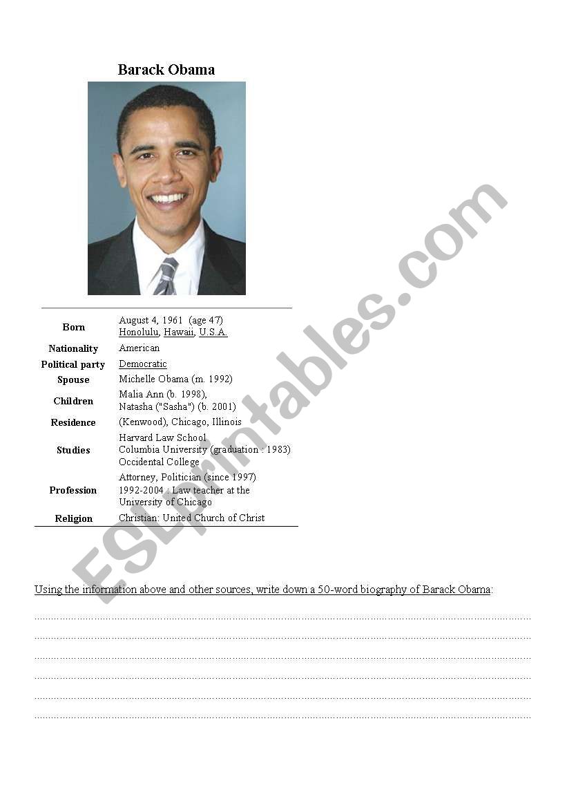 Barack Obama worksheet