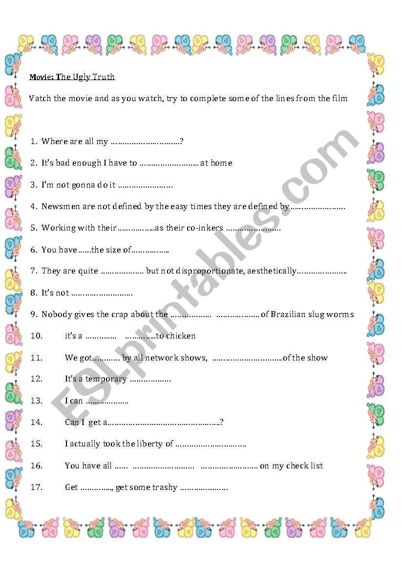 The Ugly Truth Movie guide worksheet