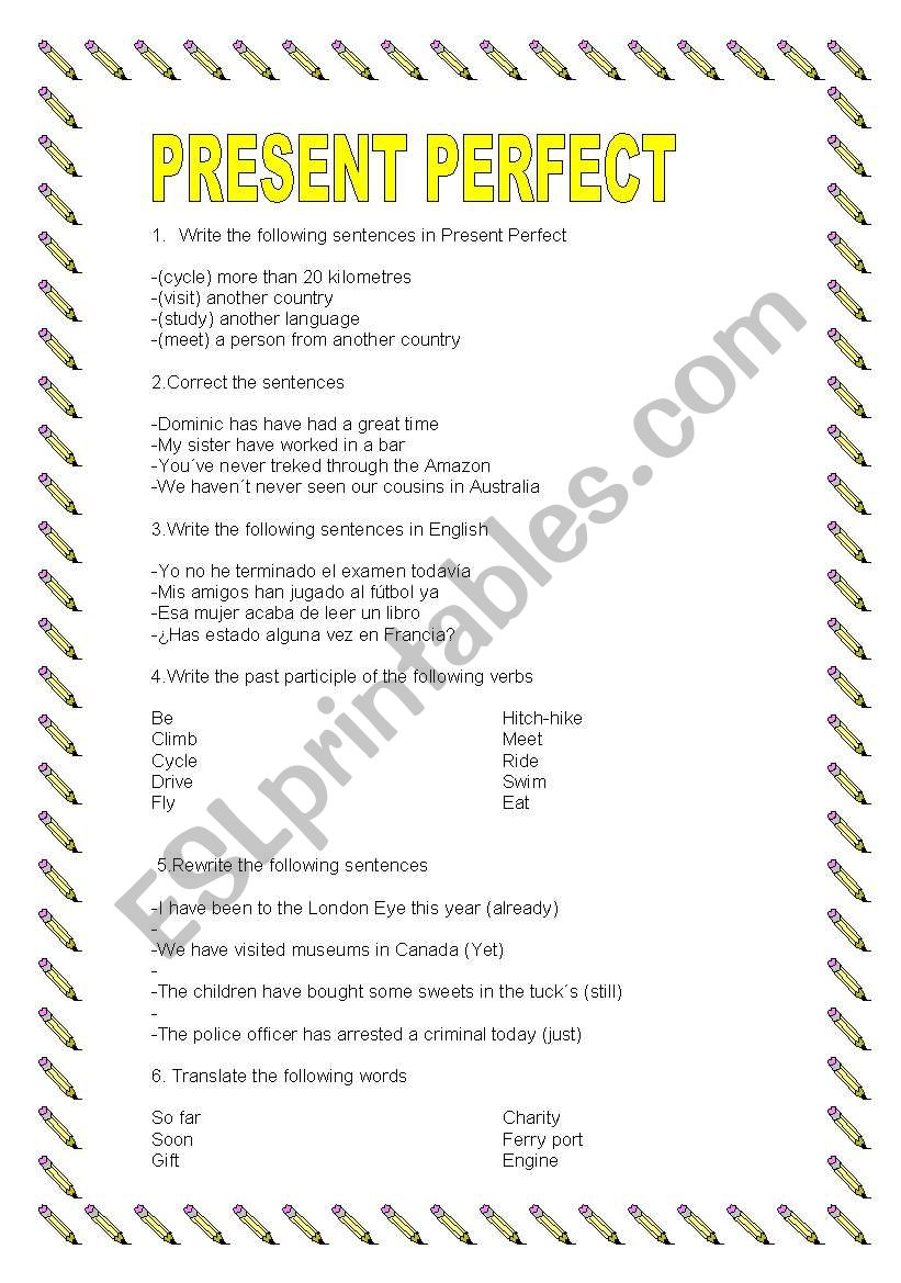 present perfect worksheet