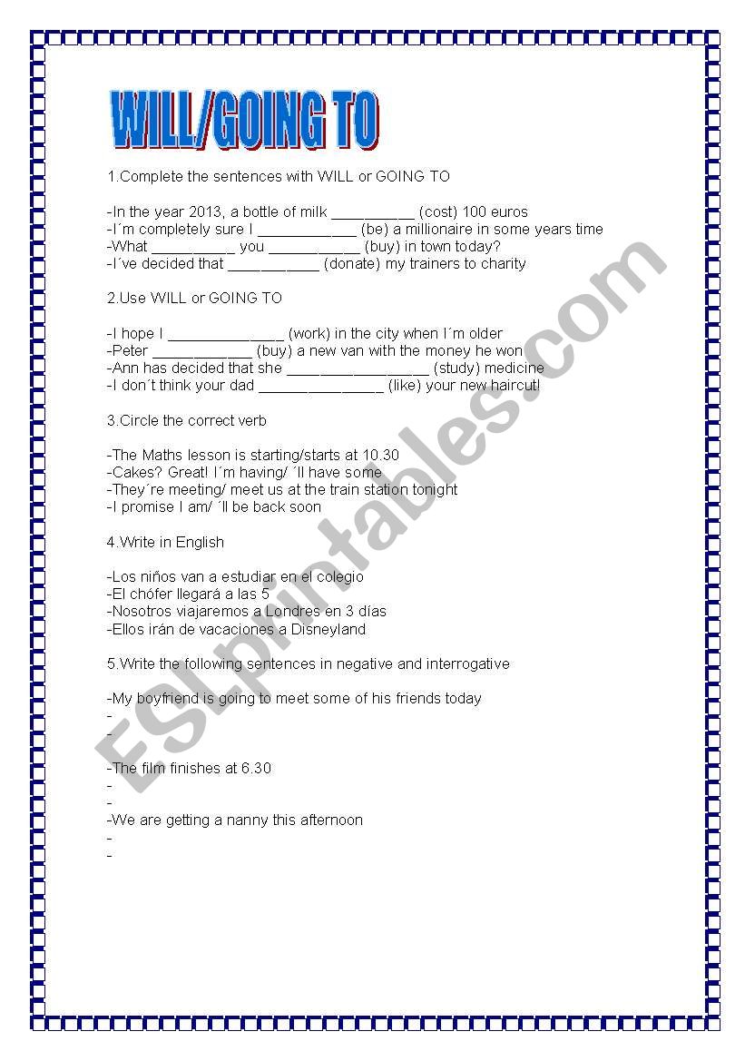 WILL-GOING TO worksheet