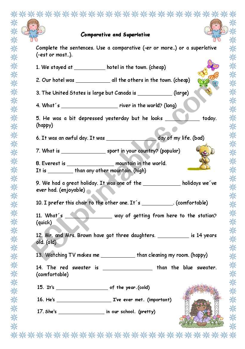 comparatives&superlatives worksheet