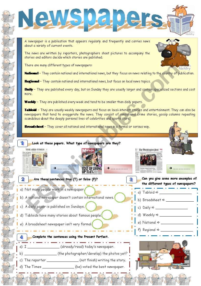 Newspapers worksheet