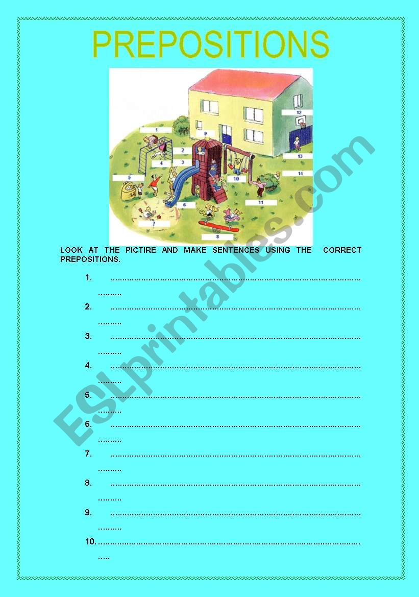 PREPOSITIONS OF PLACE worksheet