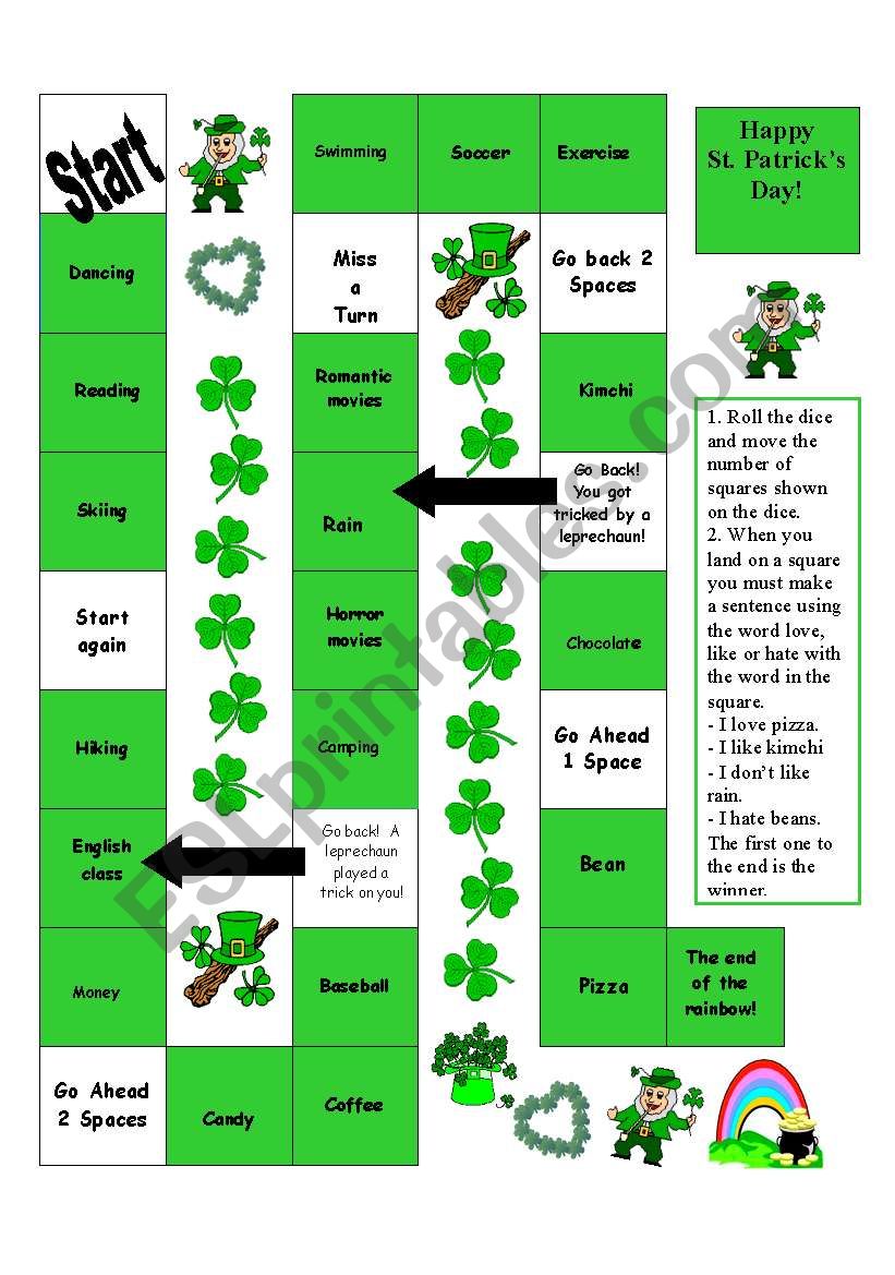 St. Patricks Day version love/ like/ hate simple present game 