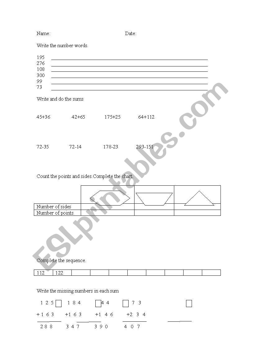 MATHS worksheet