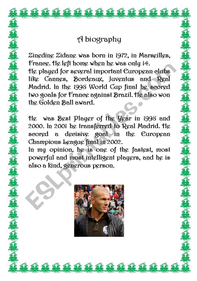 Biography: Zinedine Zidane worksheet