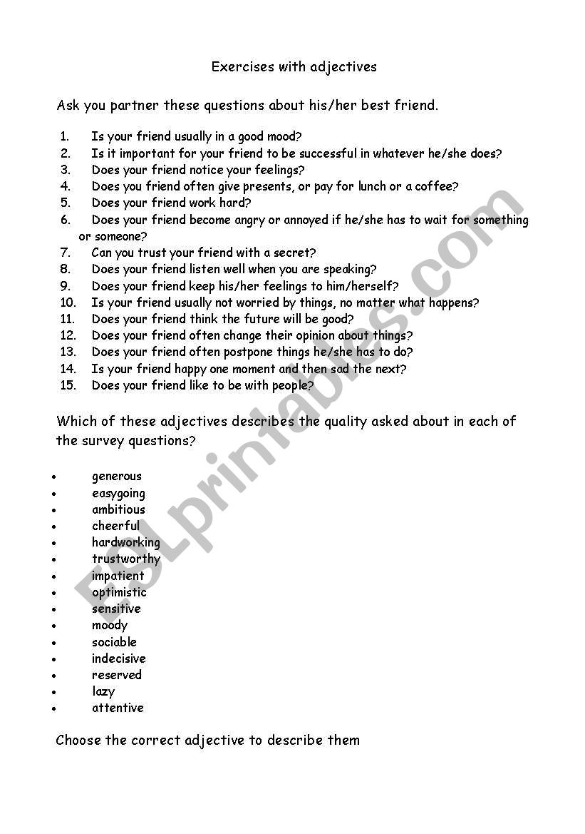 Adjectives worksheet