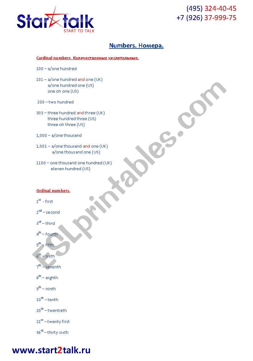 Numbers worksheet