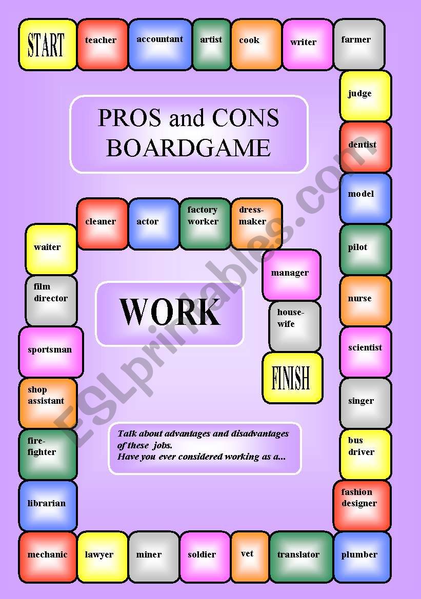 Work - pros and cons boardgame (B/W, editable)