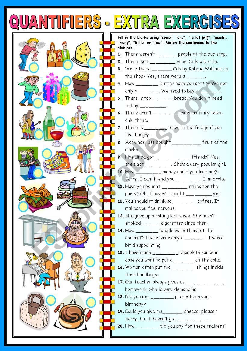 QUANTIFIERS - EXTRA EXERCISES (B&W VERSION INCLUDED)