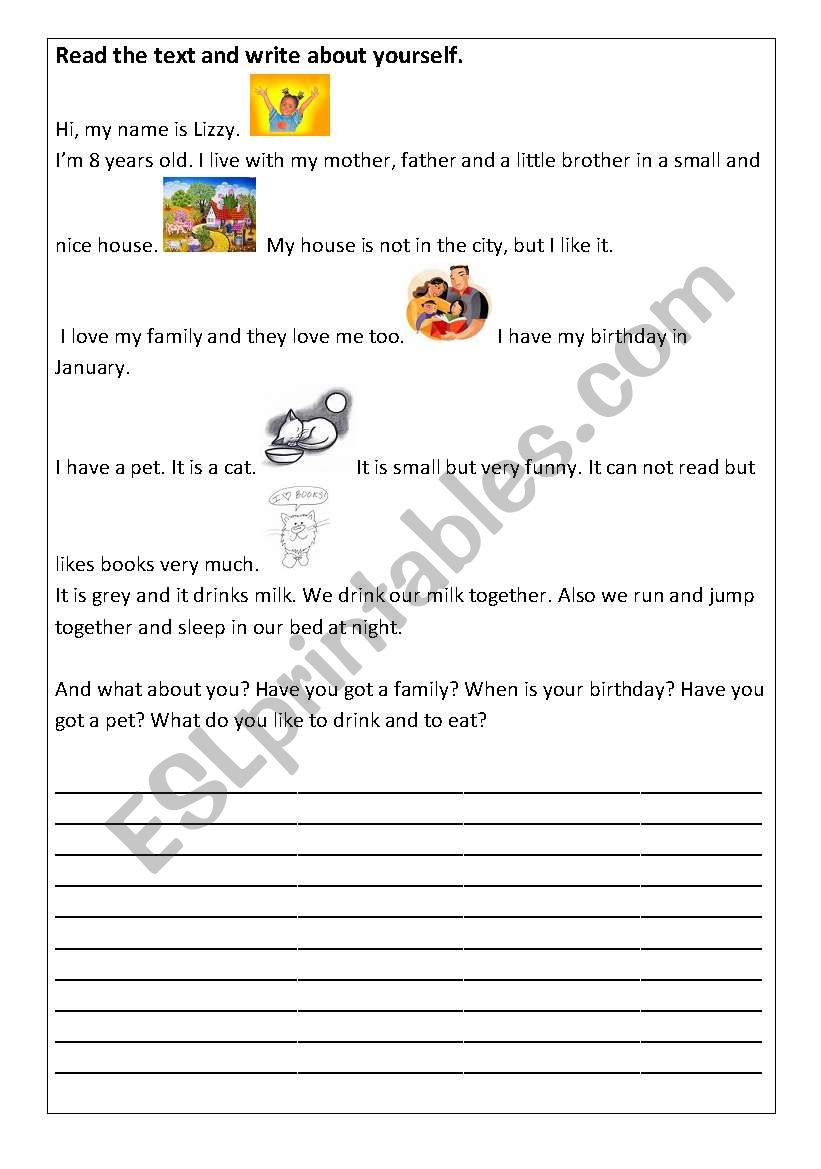 Read and write about yourself worksheet