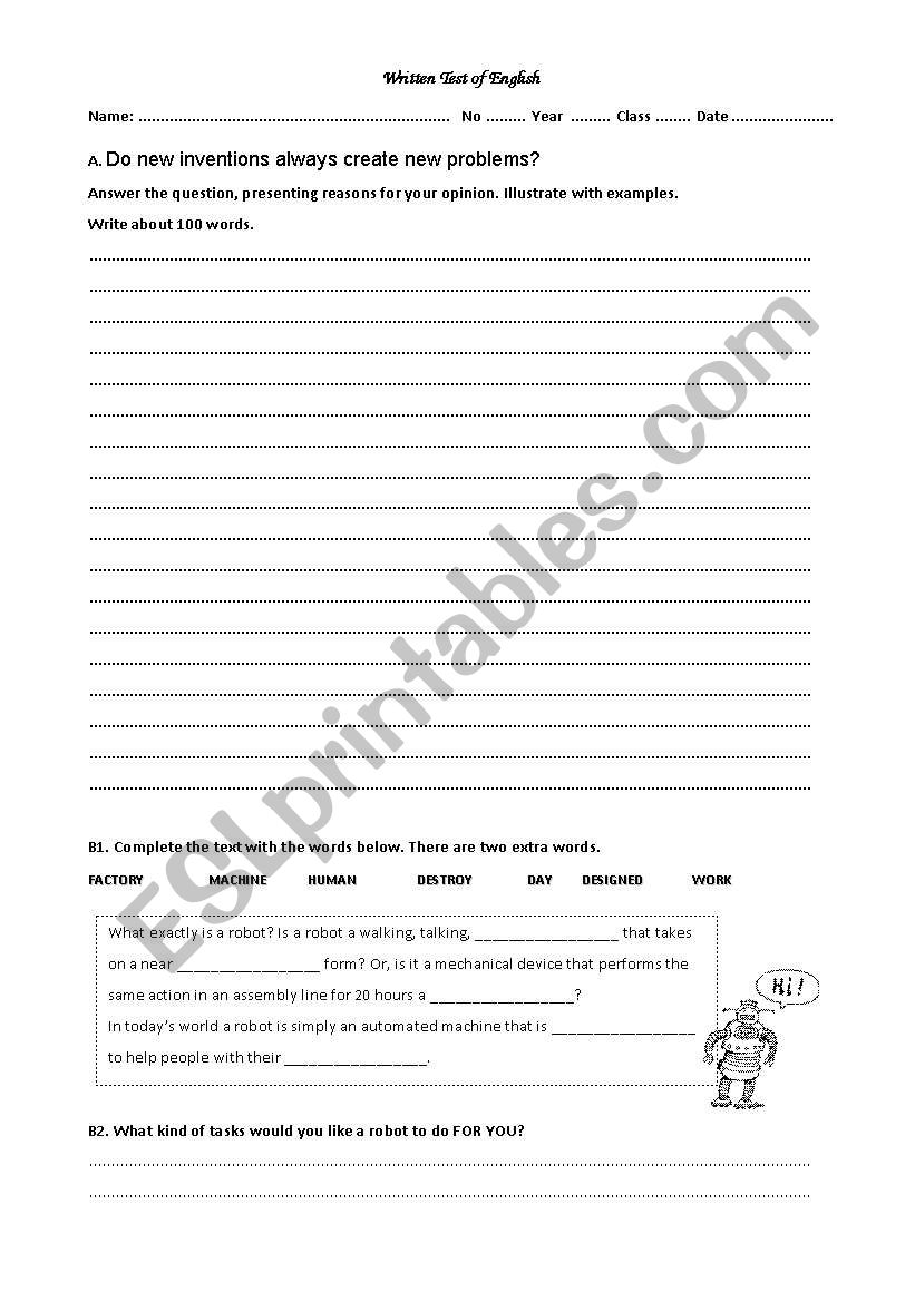 Technology (test)  worksheet