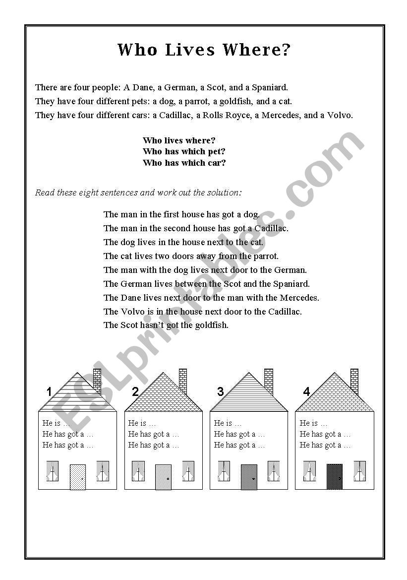 Who Lives Where? worksheet