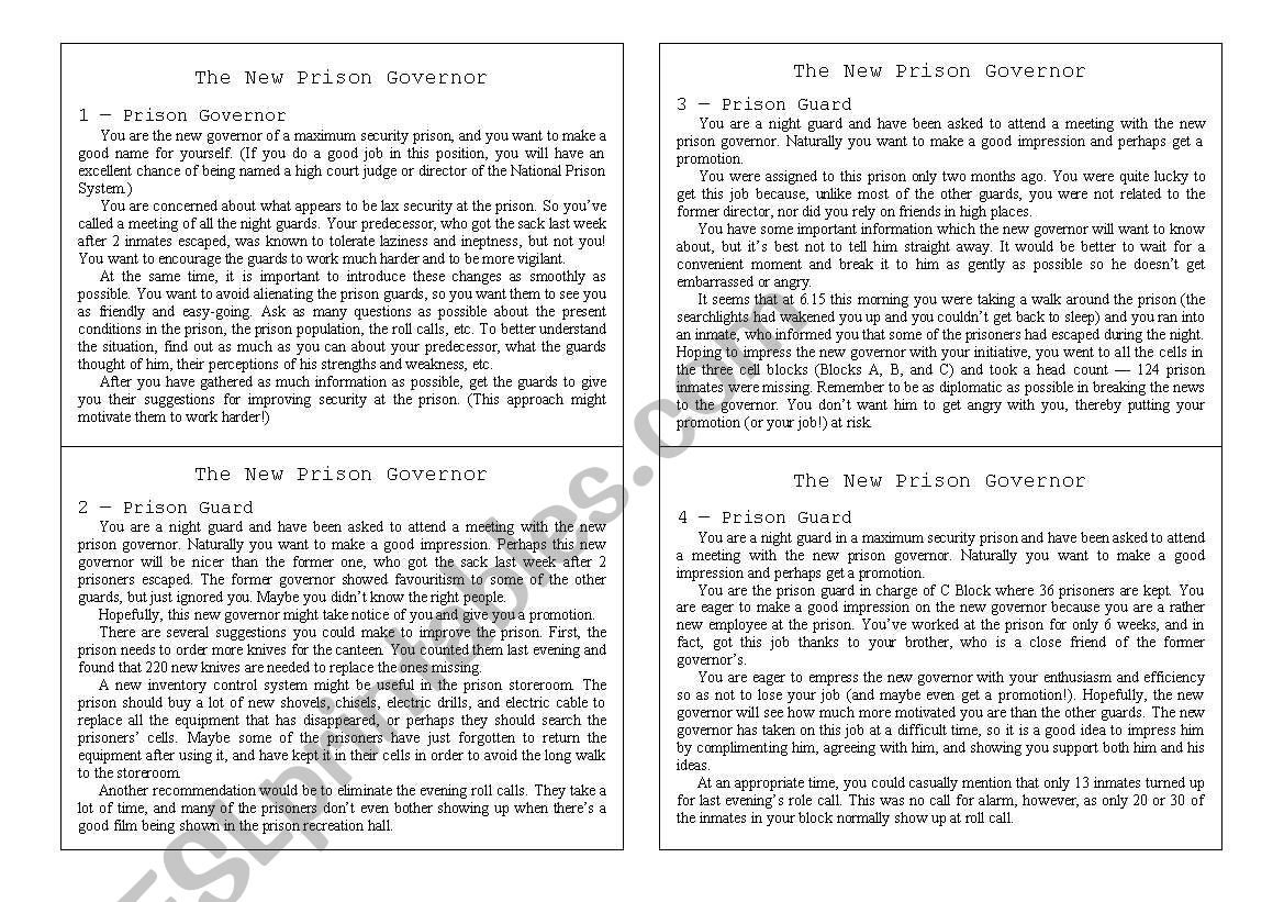 The New Prison Governor worksheet