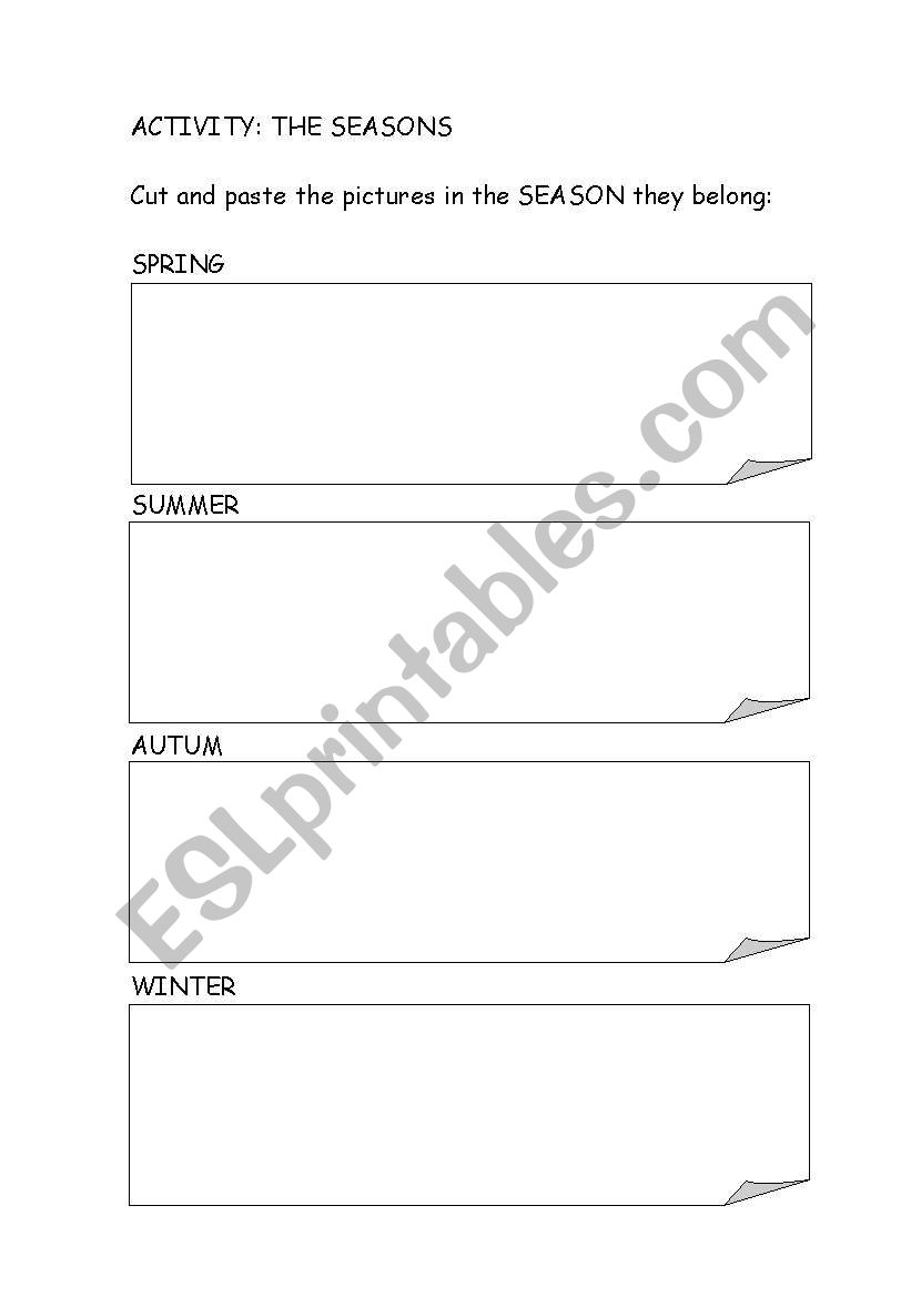 English worksheets: Cut and paste the seasons