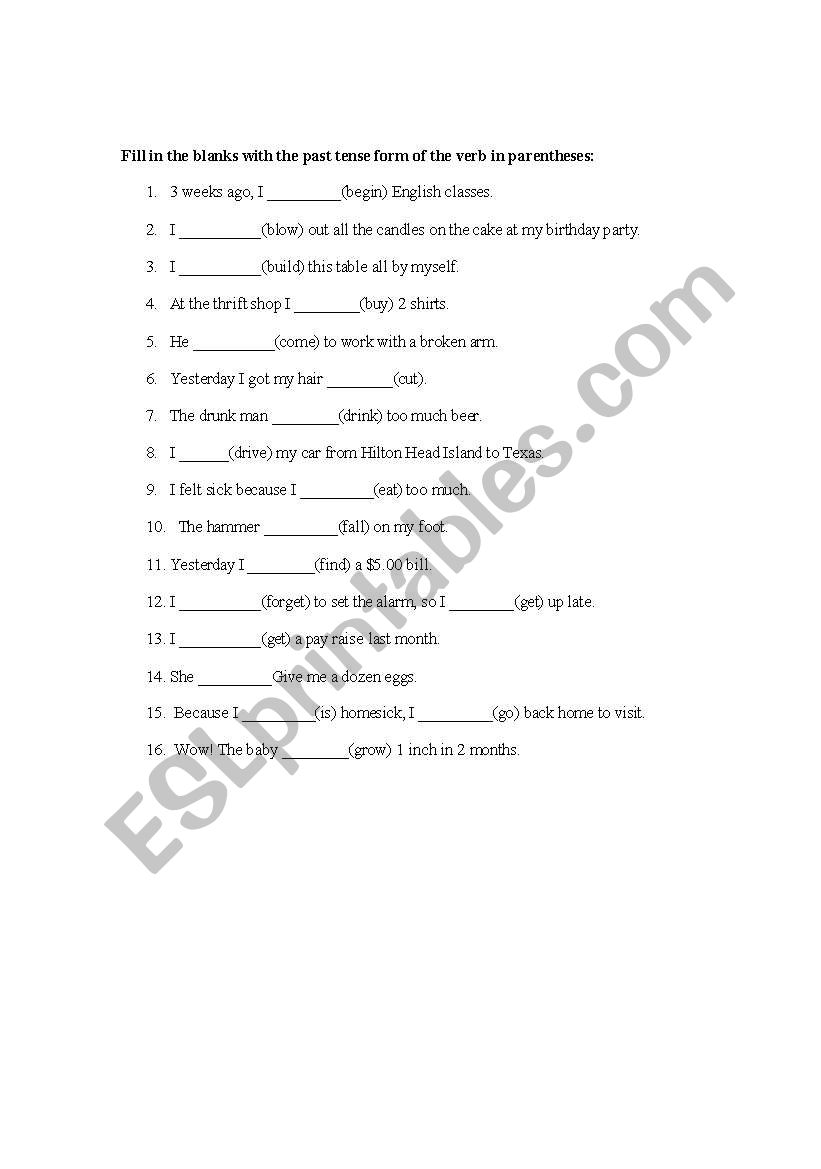 English worksheets: Using irregular verbs in sentences-page 1