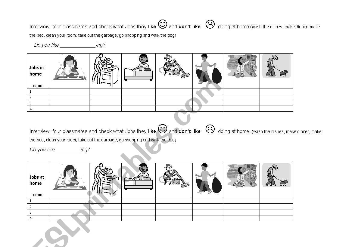 Jobs at home worksheet