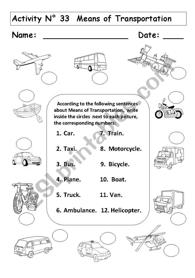 MEANS OF TRANSPORTATION worksheet