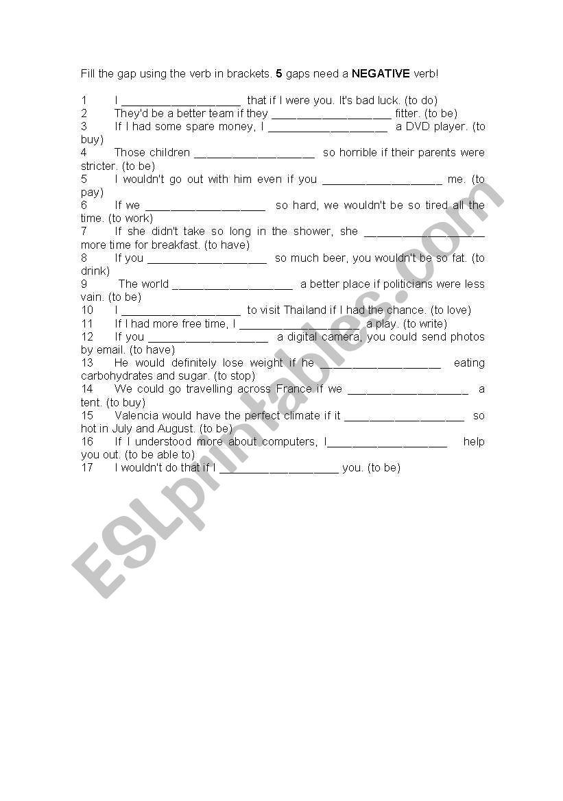 Second conditional worksheet worksheet