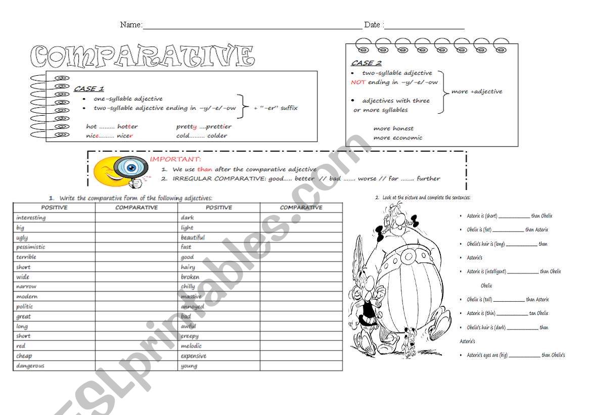 Comparative in adjectives worksheet