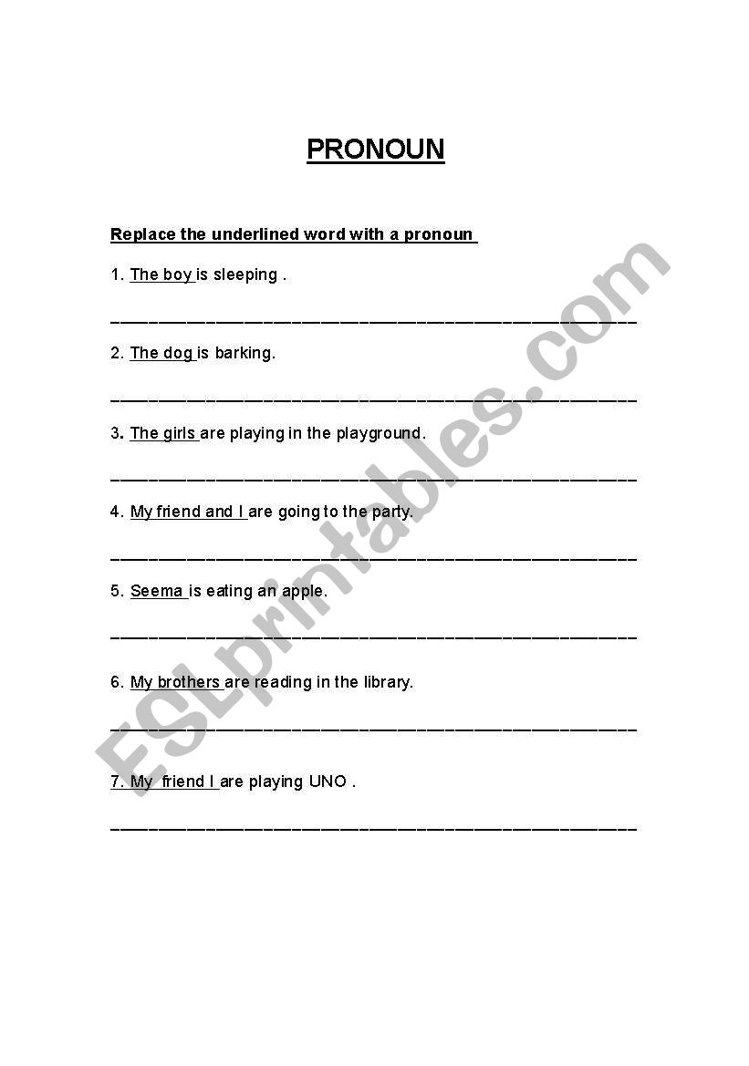 Pronoun worksheet worksheet