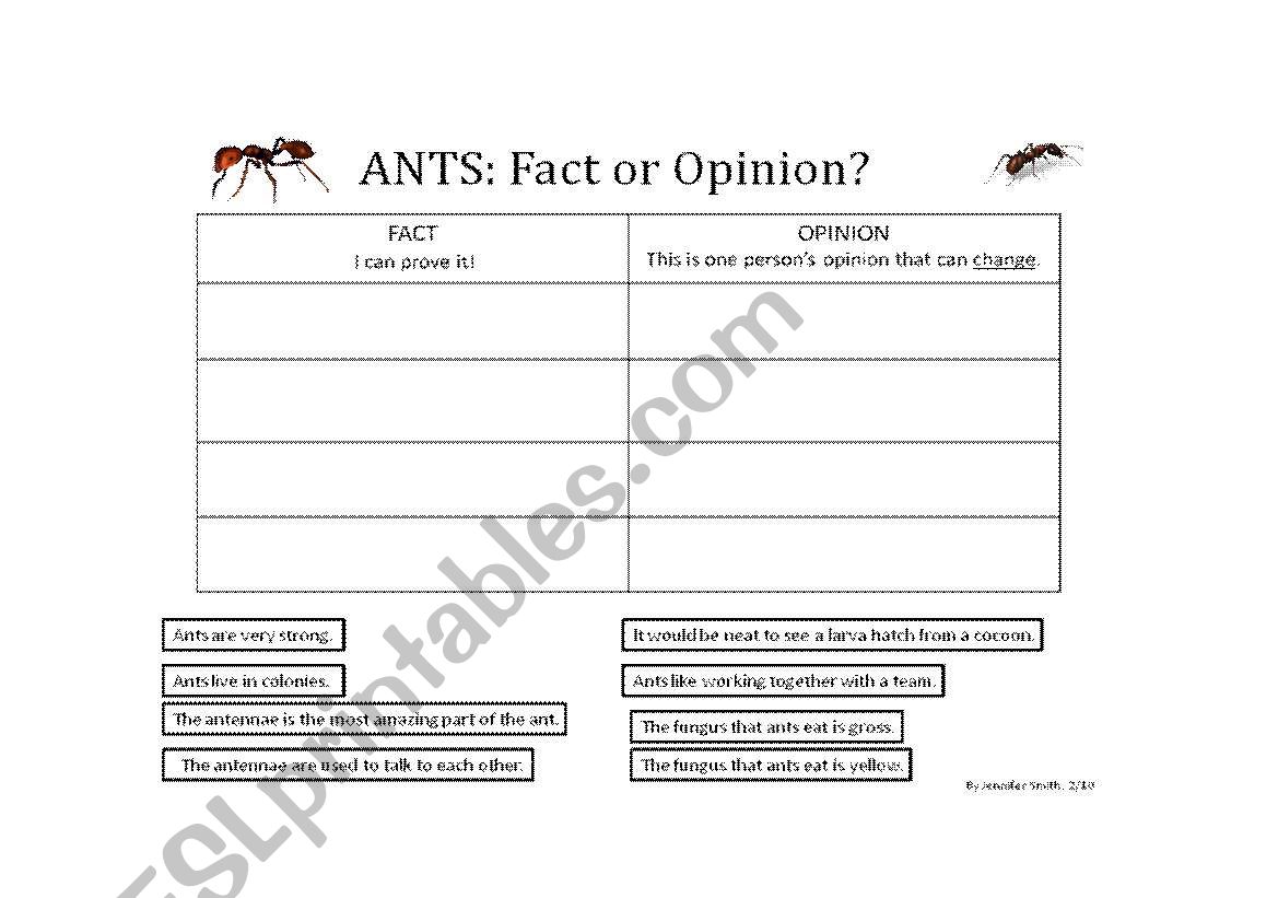 Fact or Opinion?  --Ants worksheet