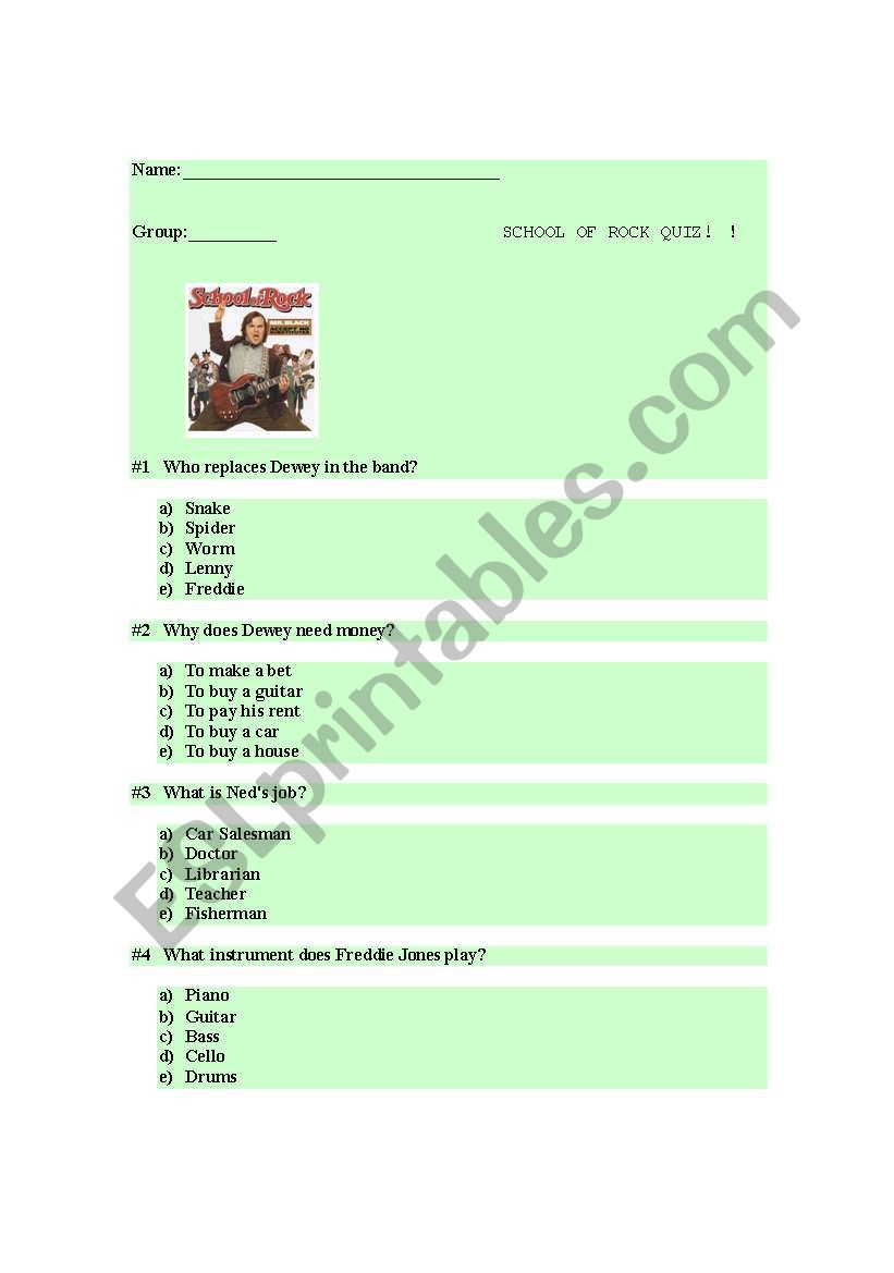 school of rock movie quiz worksheet