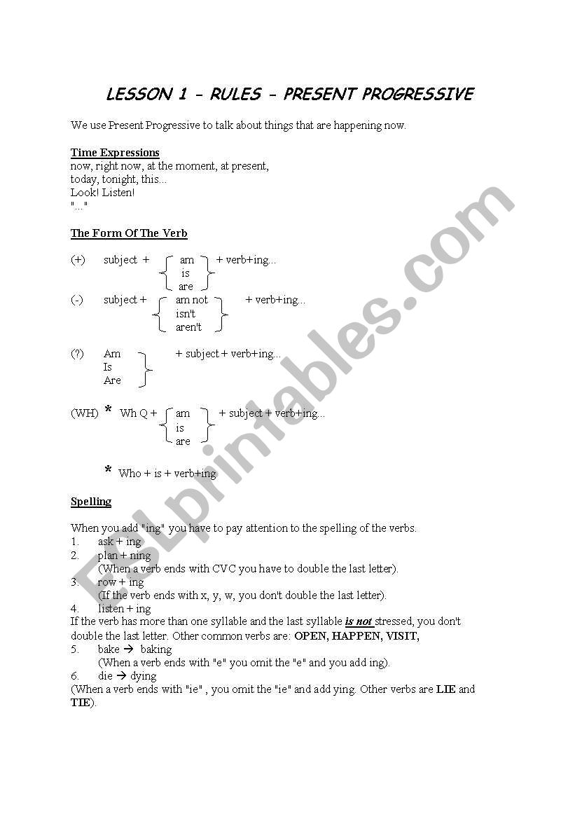 PRESENT PROGRESSIVE worksheet