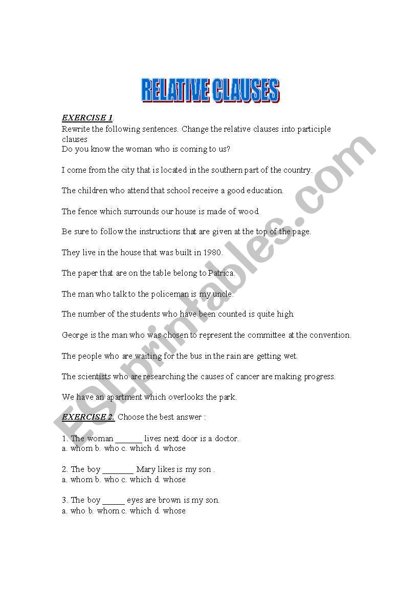 Relative clause exercises worksheet