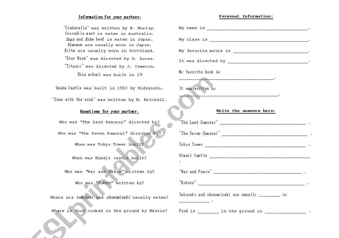 Passive Info Gap worksheet