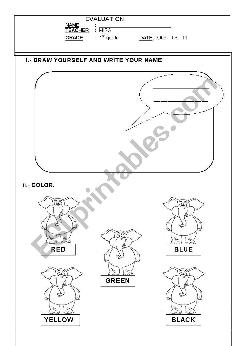 colors evaluation worksheet