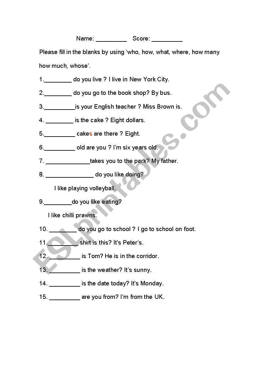 interrogative pronoun worksheet