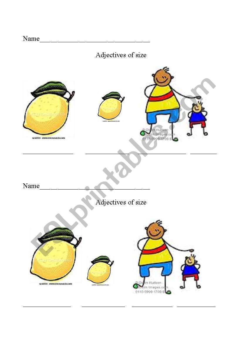 Adjectives of size worksheet