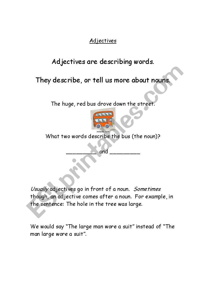 Adjectives worksheet