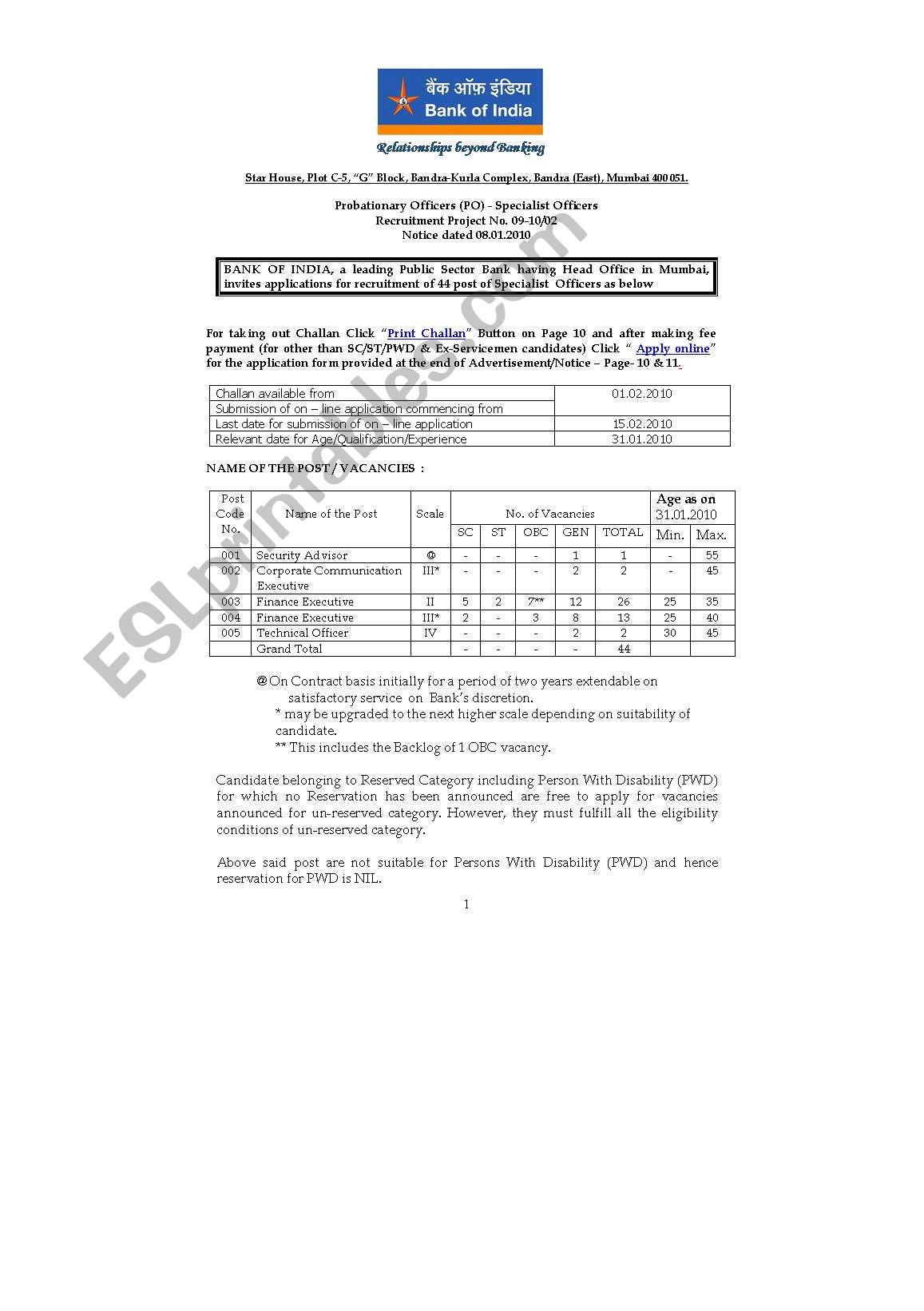 JOBS worksheet