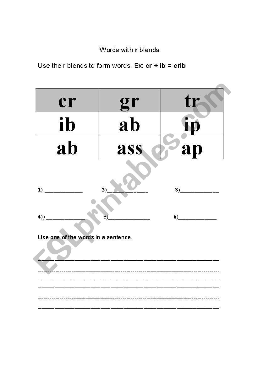  r blends worksheet