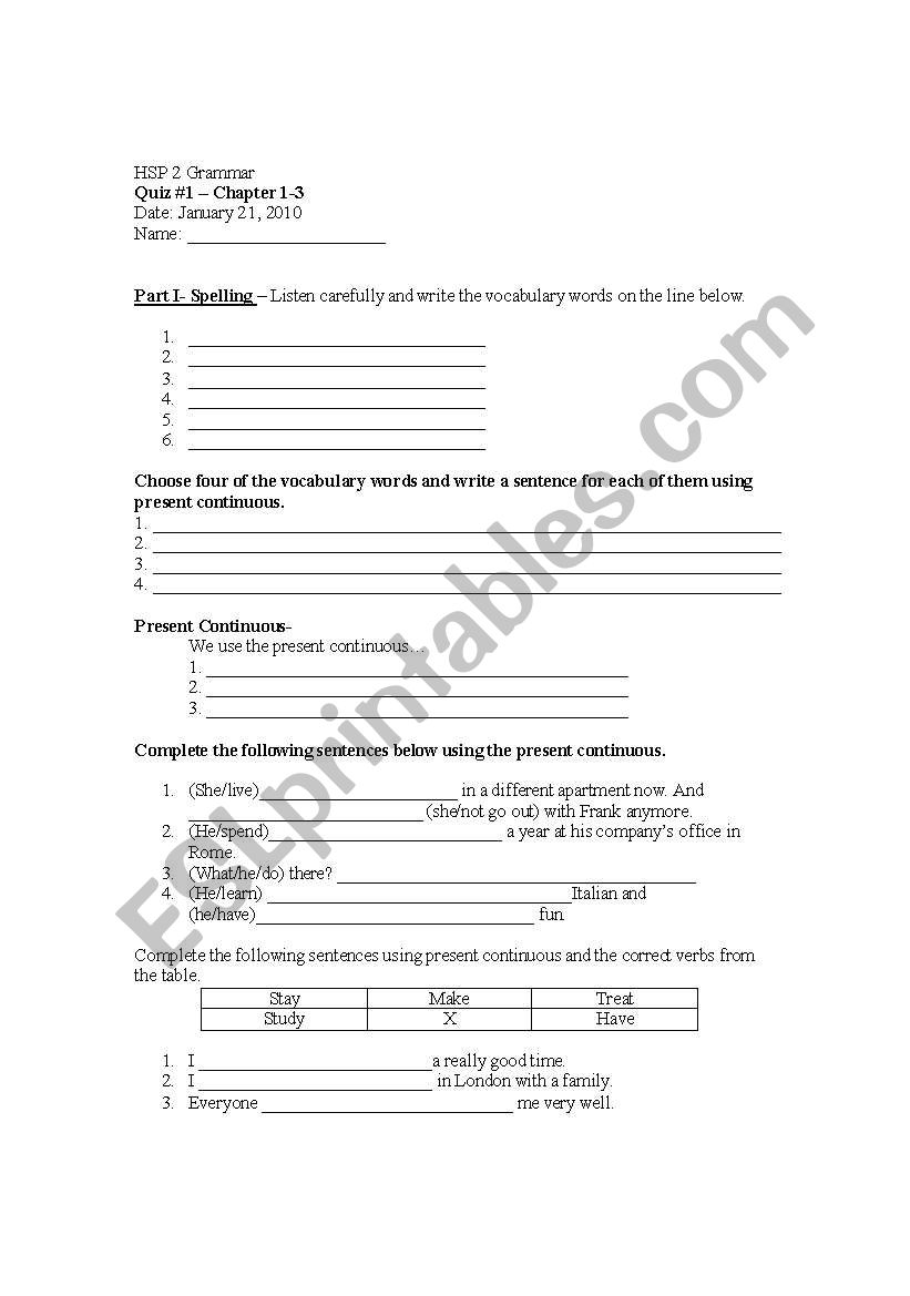 Present/Past/Simple/Continous Quiz -use your own vocab