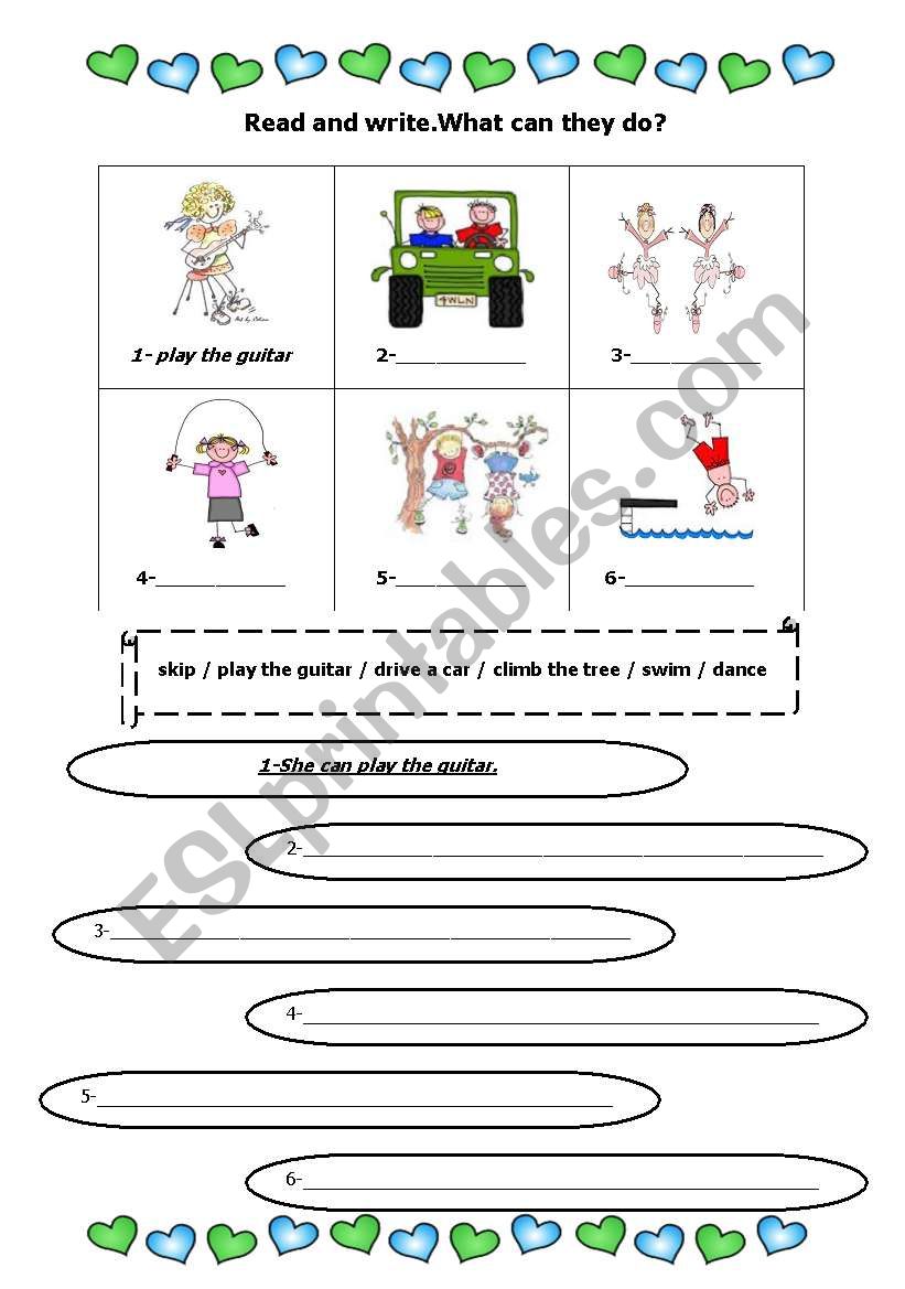 writing sentences with can worksheet