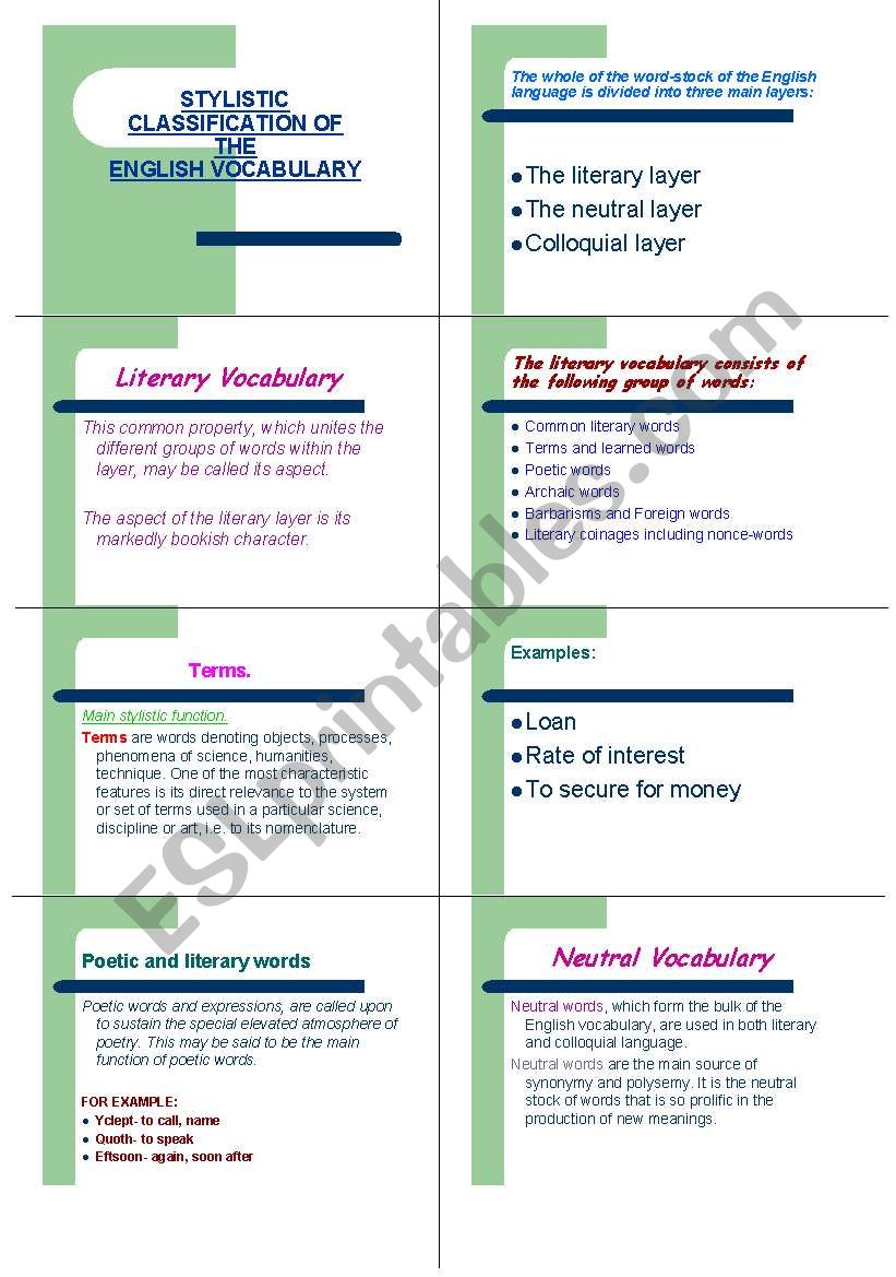 Stylistic Classification worksheet