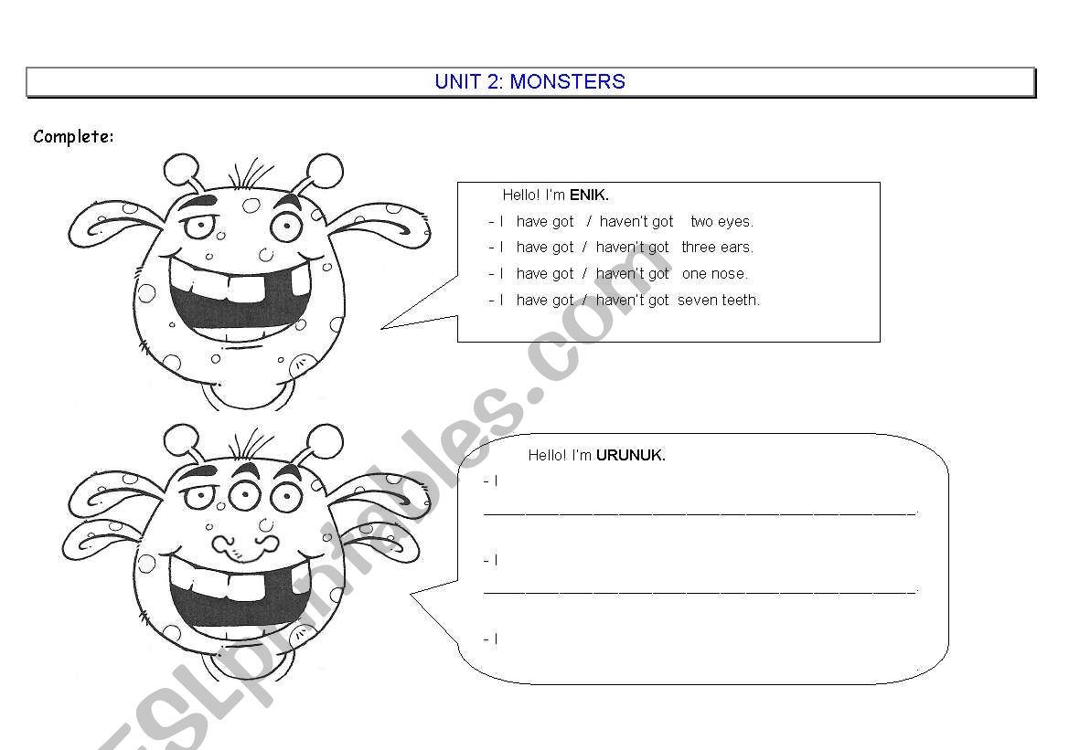 MONSTERS worksheet