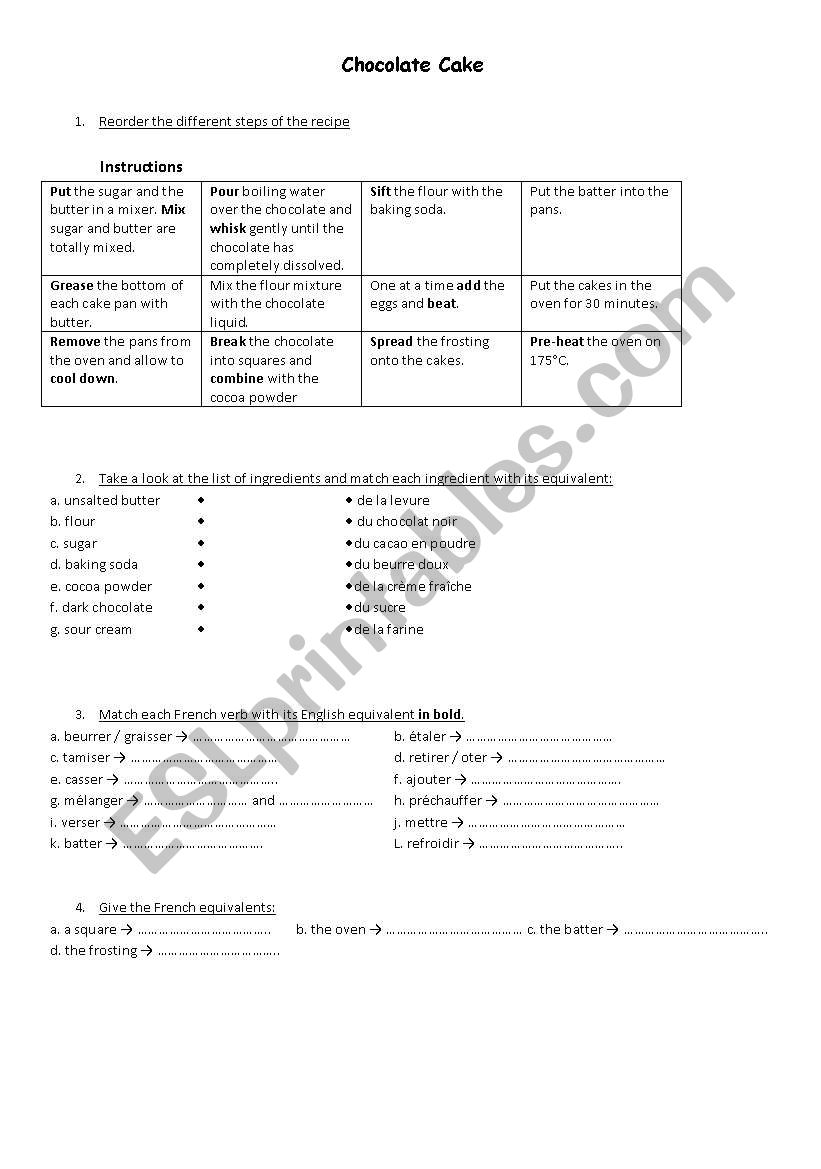 Chocolate cake recipe Worksheet (Part 5)