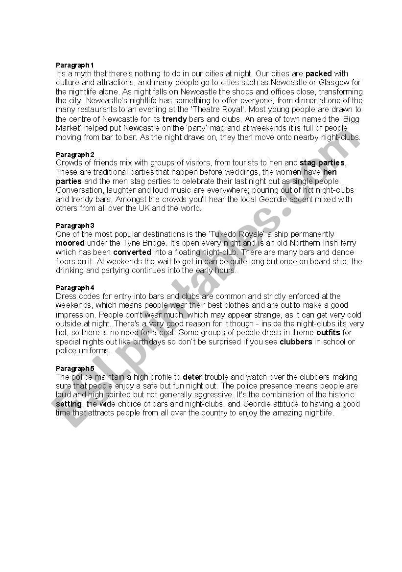 night life worksheet